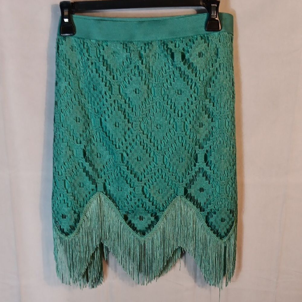 Wrangler Teal Crochet Fringe Mini Skirt